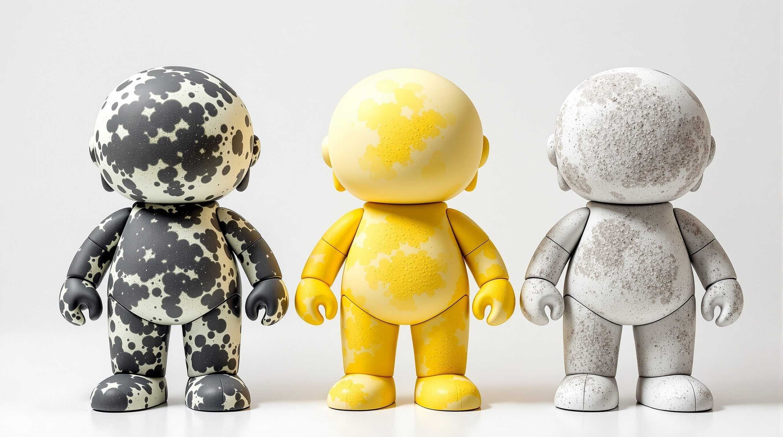 左：カビ発生、中央：色焼け・黄変、右：ベタつきによるホコリの付着